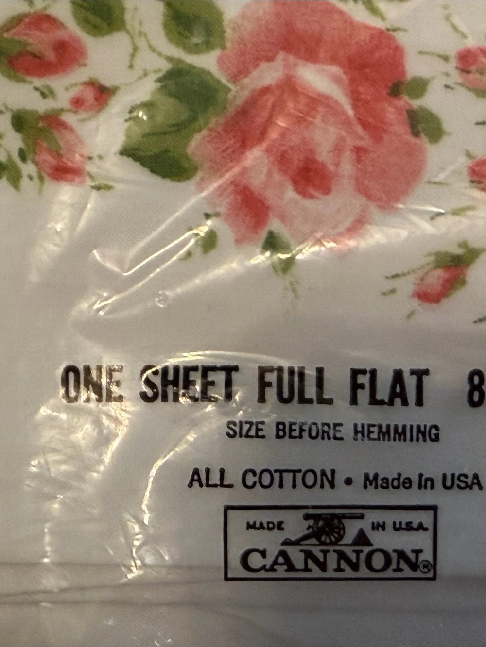 🆕Vintage NOS Cannon combed 100% cotton pink rose garland white full/Double flat
